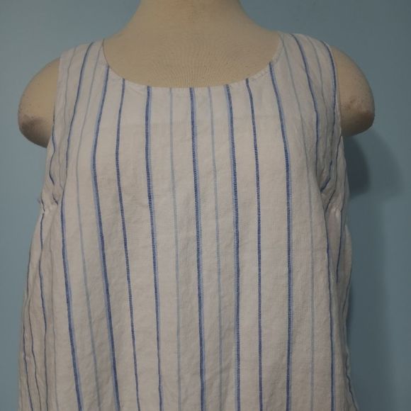 J.Jill Linen Maxi Dress Tiered Steipe White/Blue Size Medium Petite - Picture 8 of 11